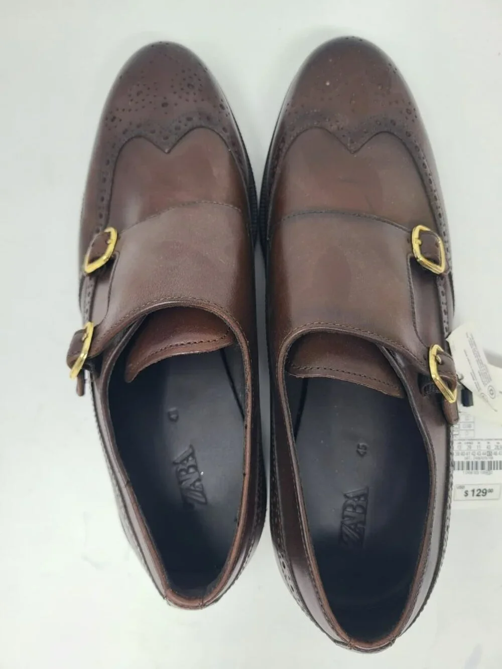 Zara Leather Double Monk Strap Shoes Size 8 2408/920